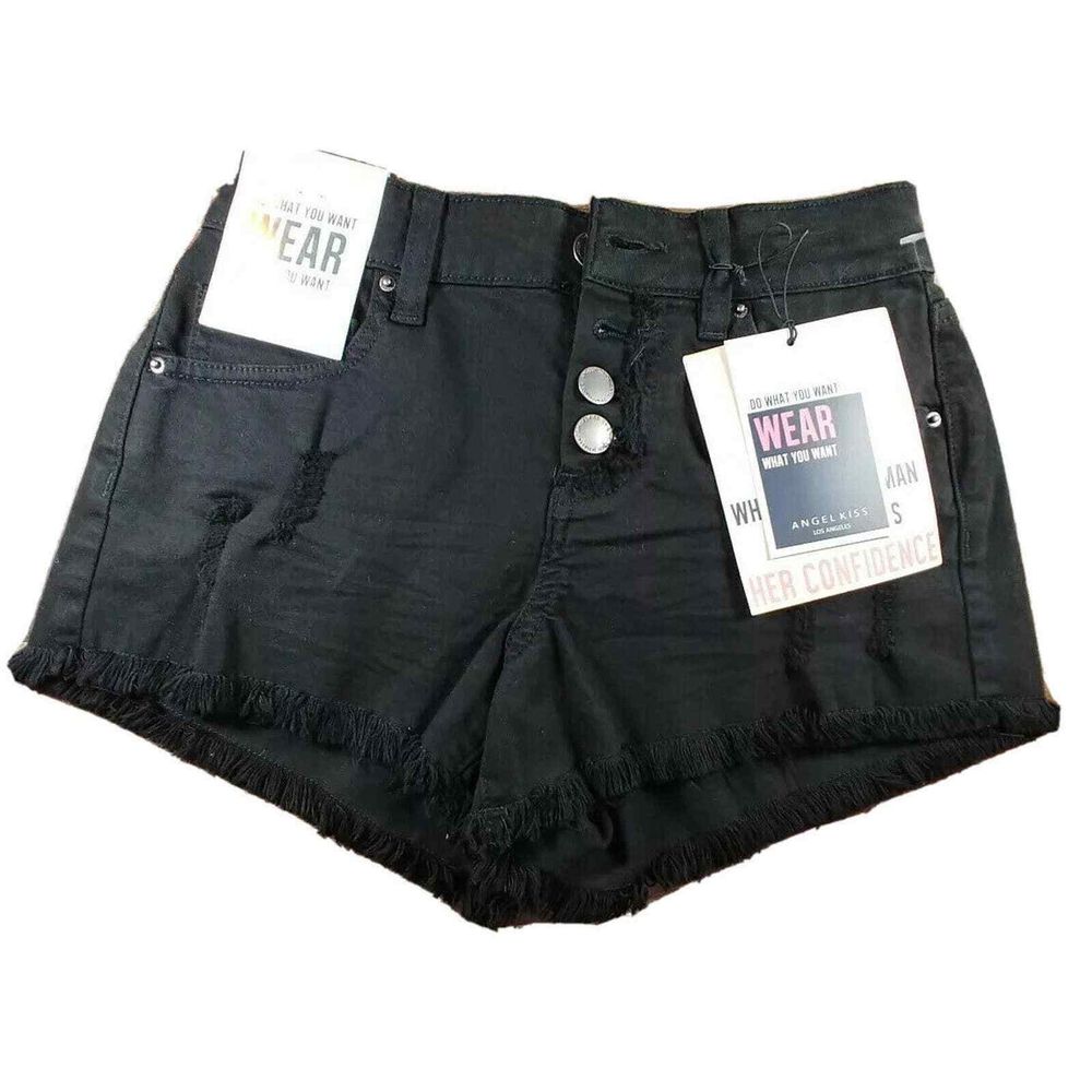 HIGH WAISTED ANGEL KISS Frayed SHORTS BLACK SIZE 00 NEW